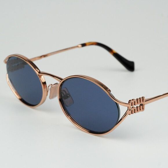 NEW Miu Miu Pink Gold Dark Blue Oval Sunglasses main image 10